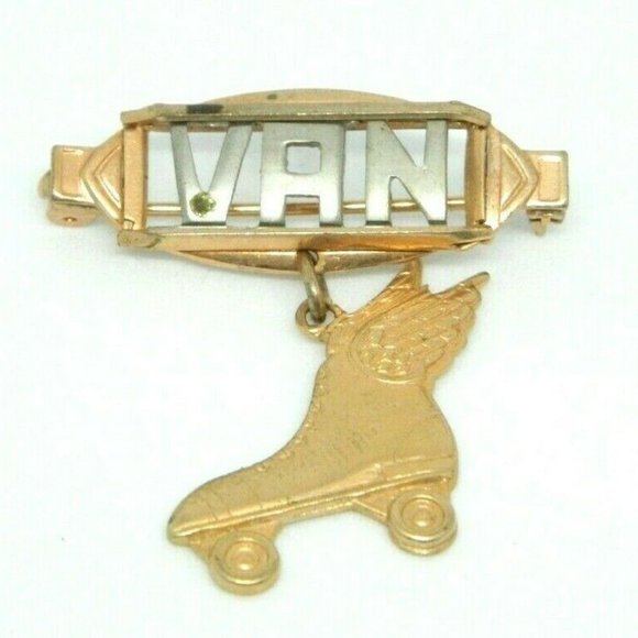 Vintage Jewelry - Gold Filled VAN Winged Roller Skate Dangle Pin